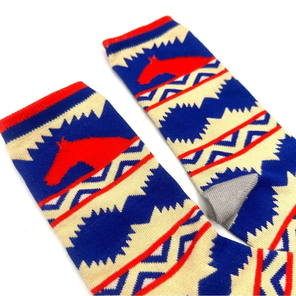 Vintage Red & Blue Woven Horse Head Ski Socks Winter Wear Western Kentucky Derby